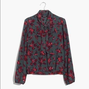 Madewell Silk Tie-Neck Wrap Top in Winter Orchid
